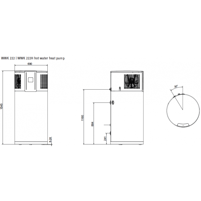 Stiebel Eltron WWK 222H - 220 Litre Heat Pump - With Element